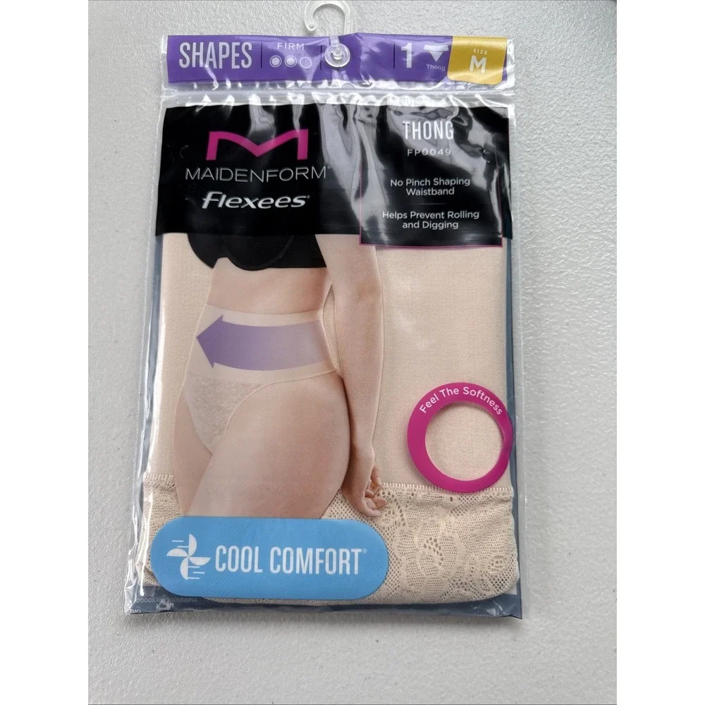 Maidenform Flexees Lace‎ Thong Smoothing Shapewear Cool Comfort Nude Medium